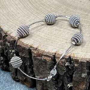 Vintage Trifari Silver Tone Spiral Ball Orb Bead Link Chain Bracelet USA